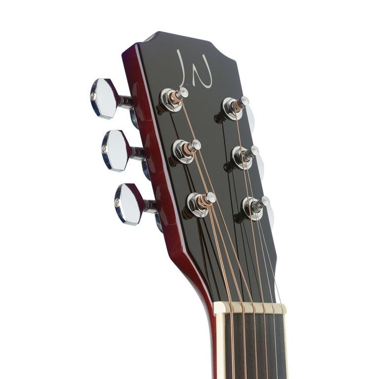 JN Guitars BES-A TRB Transparent redburst auditoriumgitarr med massiv gran topp