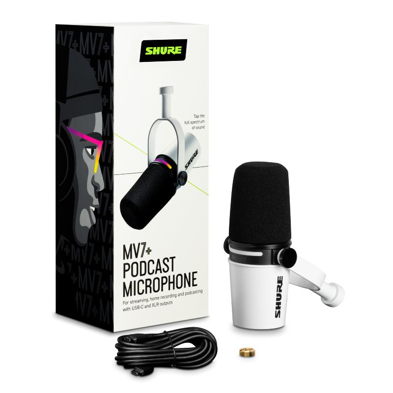Shure MV7+ W XLR/USB Speech Microphone, White