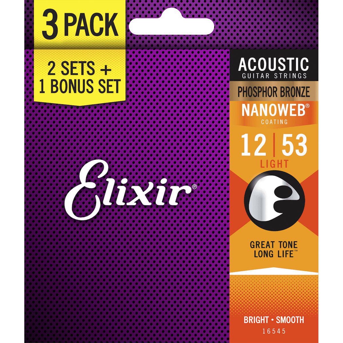 Elixir Nanoweb western-guitar strenge - 3 packs