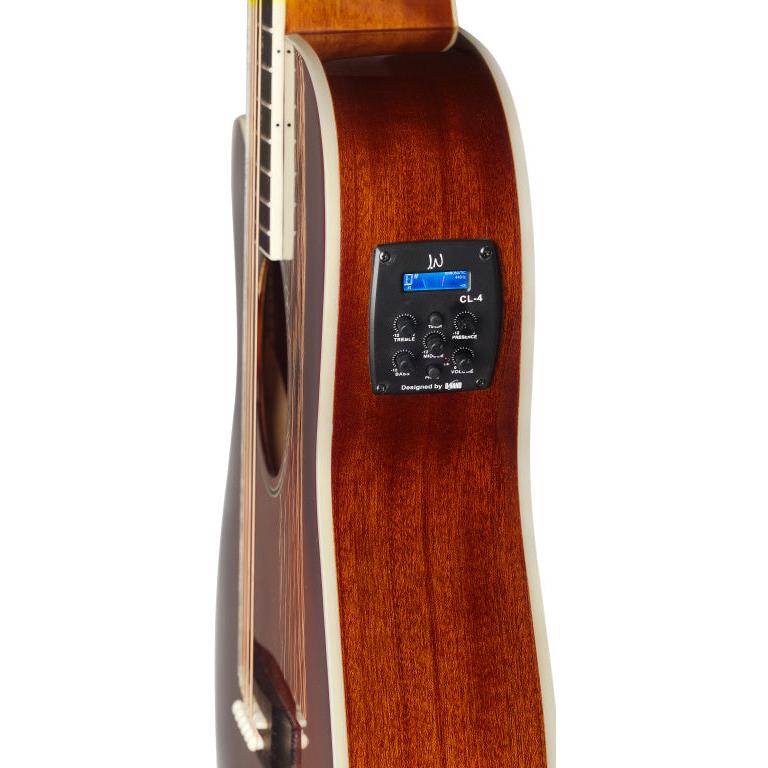 JN Guitars BES-ACE DCB LH Dark cherryburst akustisk-elektrisk auditoriumgitarr med massiv gran topp, vänsterhänt, Bessie