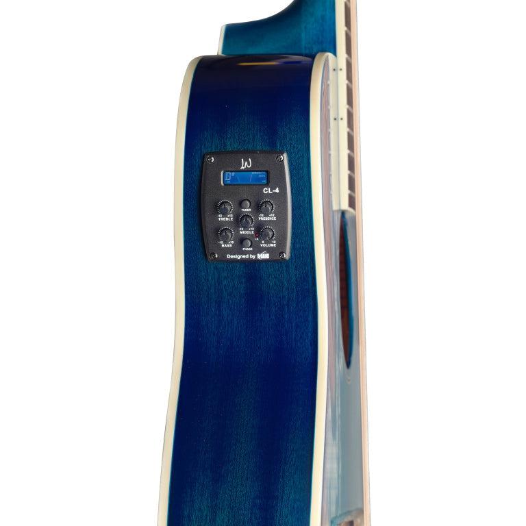 JN Guitars BES-ACE TBB Transparent blueburst auditoriumgitarr med massiv gran topp och B-Band Pick-Up