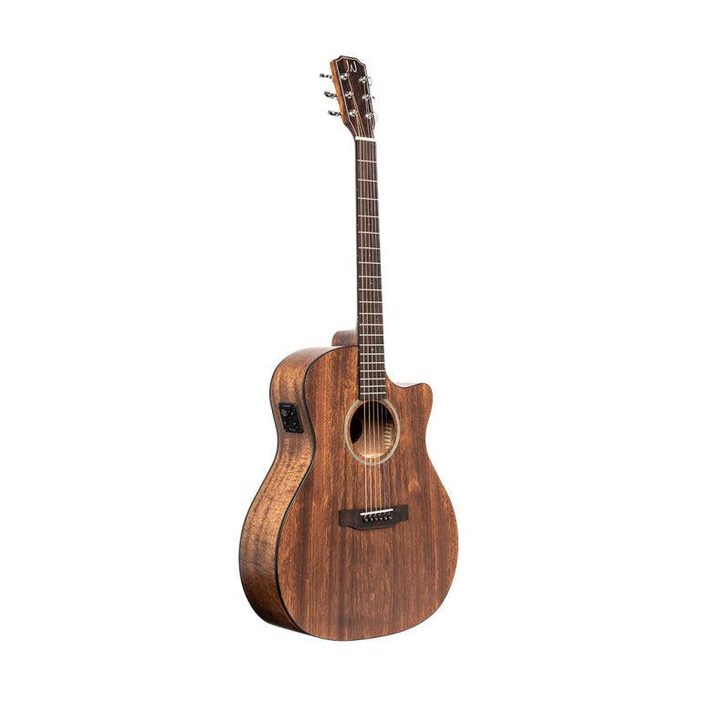 JN Guitars DOV-ACFI Auditoriumgitarr med massiv mahognydäck och Fishman Pick-up