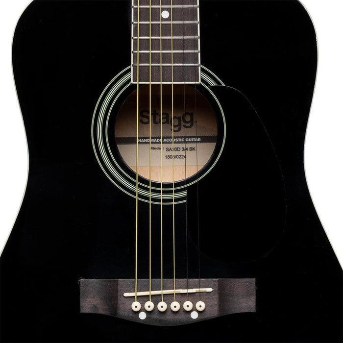 Stagg 3/4 Black Dreadnought Akustisk Gitarr Med Basswood Topp