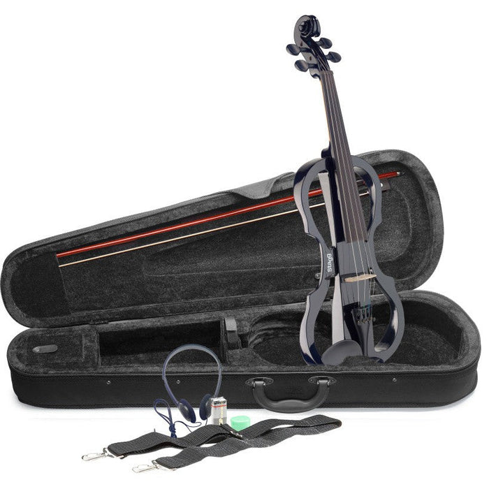 Stagg 4/4 elektrisk fiolset med svart elektrisk fiol, mjukt fodral och hörlurar
