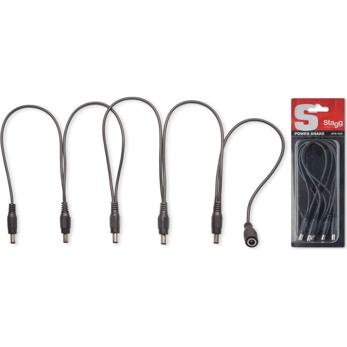 Stagg DC-kabel för 5 effektpedaler, DC/DC (M/F, 5/1), Svart