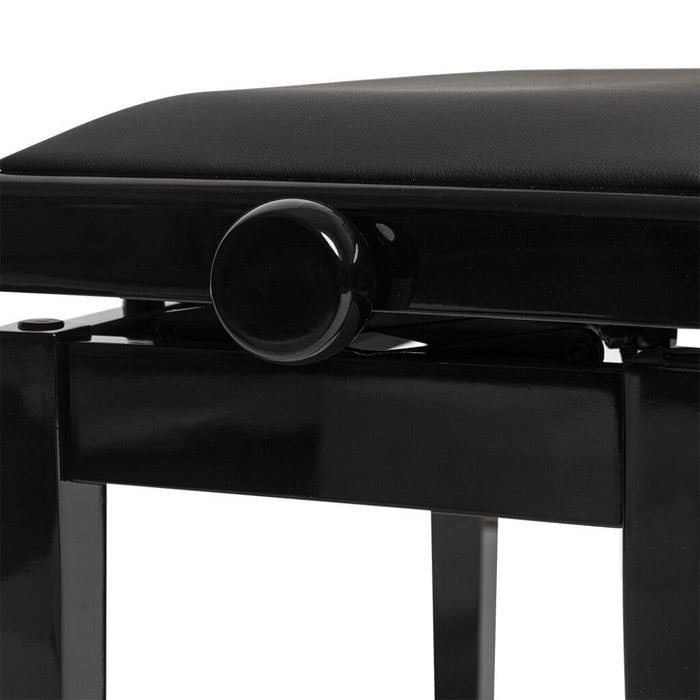 Stagg PHB 390 hydraulisk pianobänk, högblank svart med svart vinylsits