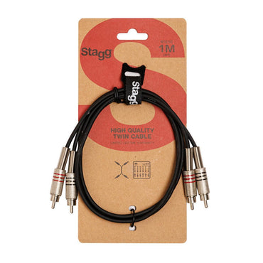 Stagg tvillingkabel, Rca/Rca (M/M), 1 (3')