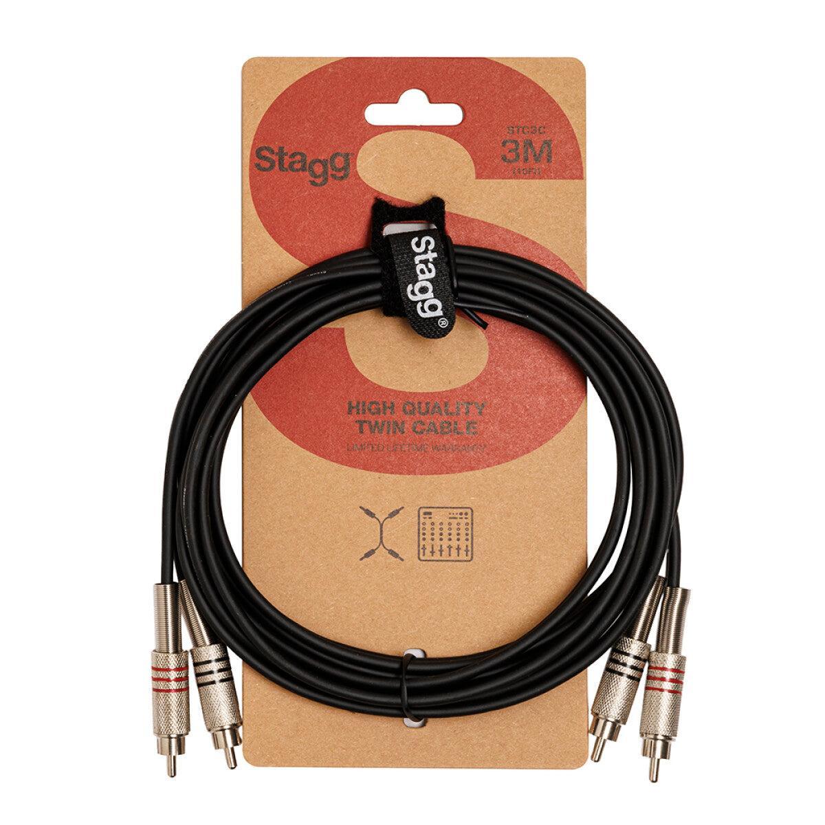 Stagg tvillingkabel, Rca/Rca (M/M), 3 (10')
