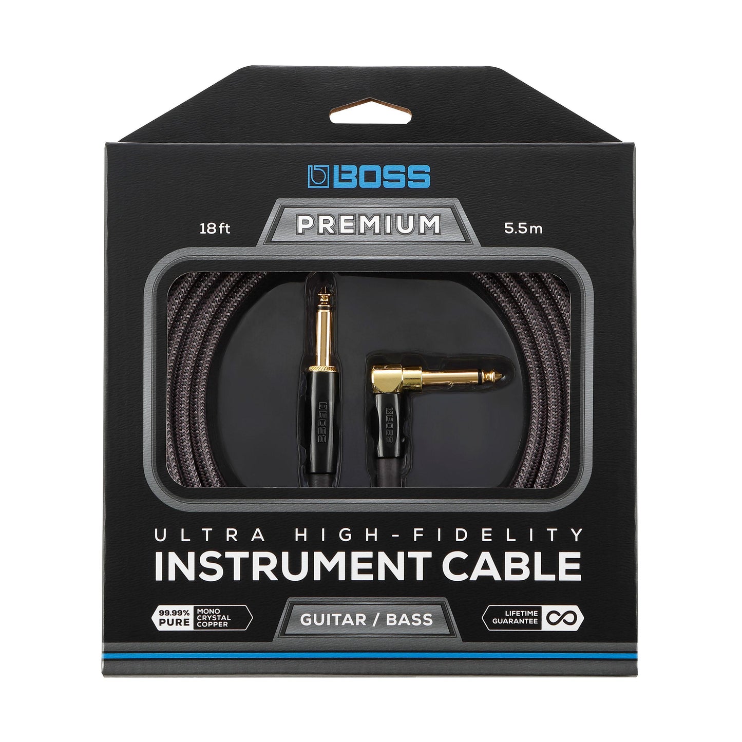 Boss Premium Instrumentkabel med rak - rätvinkel 1/4'' anslutning 