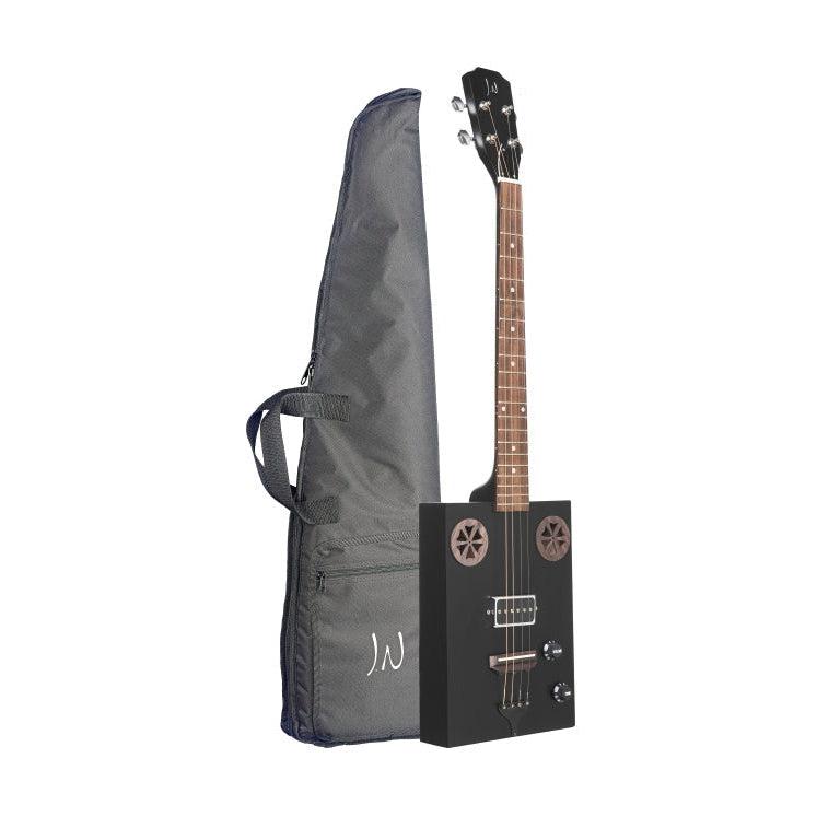 JN Guitars CASK-HOGSCOAL Akustisk-elektrisk cigarrboxgitarr med 4 strängar och sapeldäck