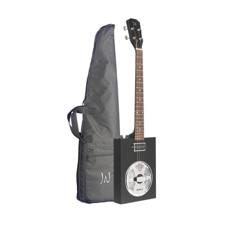 J.N Guitars CASK-PUNCHCOAL Acoustic-electric Cigar Box Guitar med 4 strenge, resonator, sapele dæk