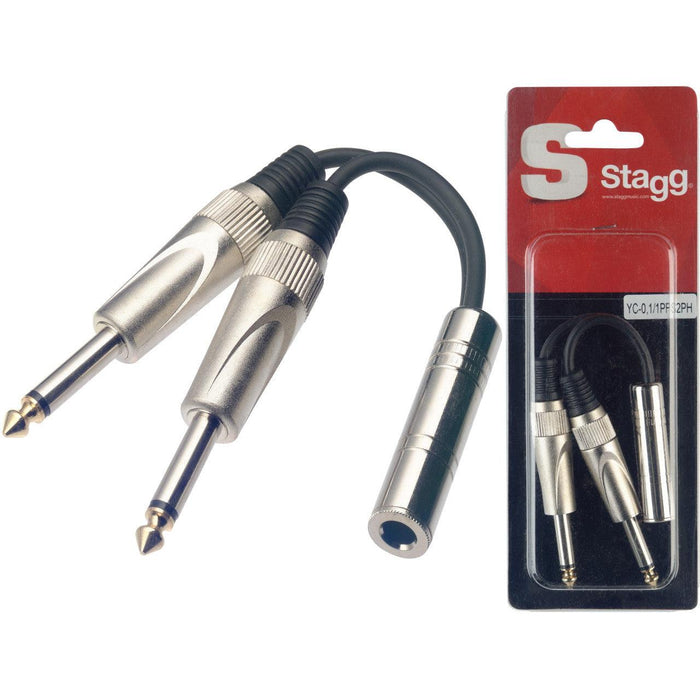 Stagg 1 X hona stereojack till 2 X hane monojack adapterkabel - 10 cm