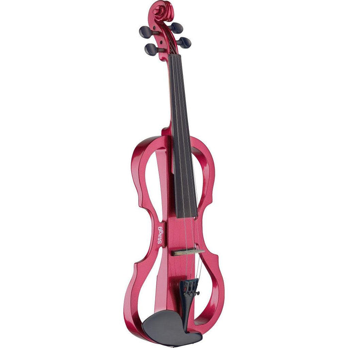 Stagg 4/4 elektrisk fiolset med metallisk röd elektrisk fiol, mjukt fodral och hörlurar