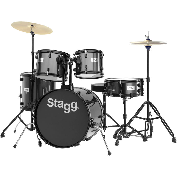 Stagg 5-delat, 20" trumset komplett med hårdvara och cymbaler, svart