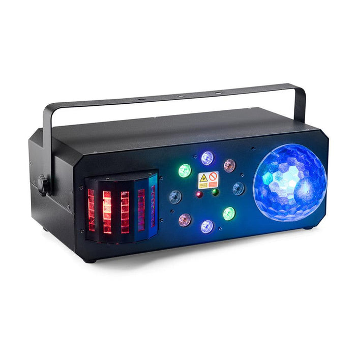 Stagg Multi-Effect Box med röd och grön laser, Derby, LED Color Wash och Disco Ball