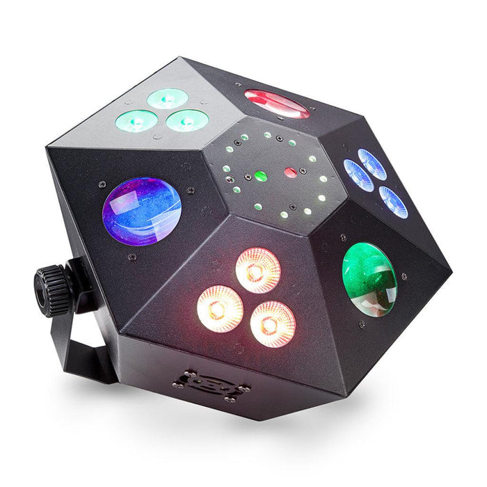 Stagg Multi-Effects Box med röd och grön laser, 3 LED Color Wash, Strobe och LED Flower