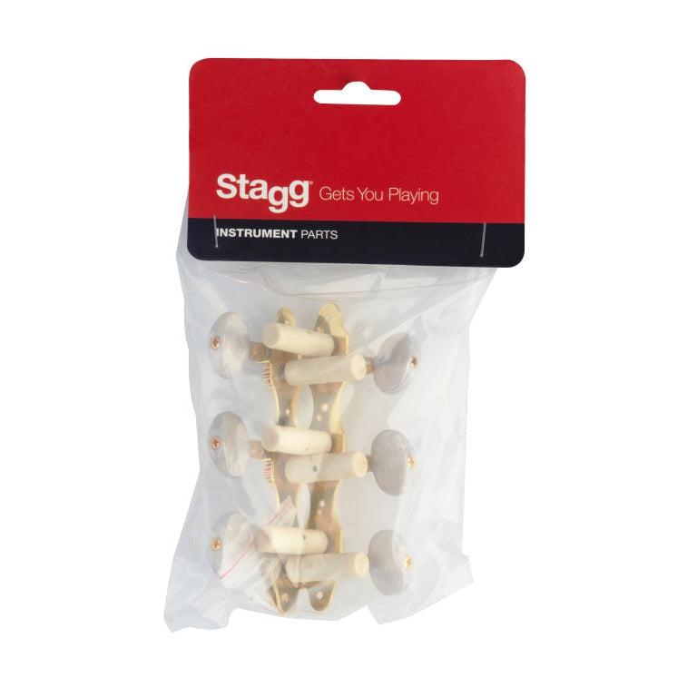 Stagg SP-MHCL-DLX 3 x 3 deluxe mekanik för klassisk gitarr, guldpläterade, vita knappar