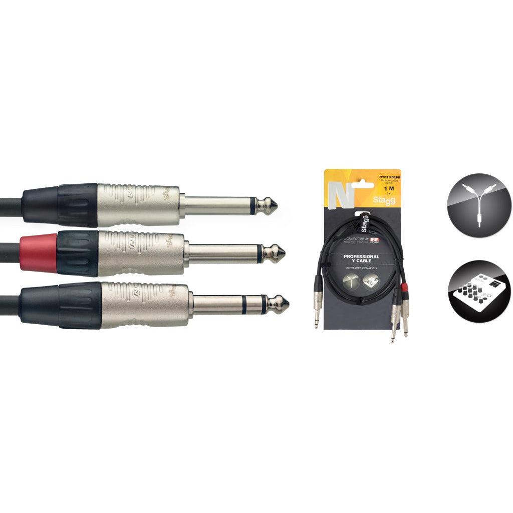 Stagg Y-kabel, stereo hane-jack till 2 x mono hane-jack