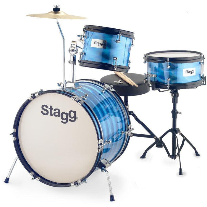 Stagg komplett juniortrumset med stativ, pedal, cymbal och stol 8"/10"/16", blå
